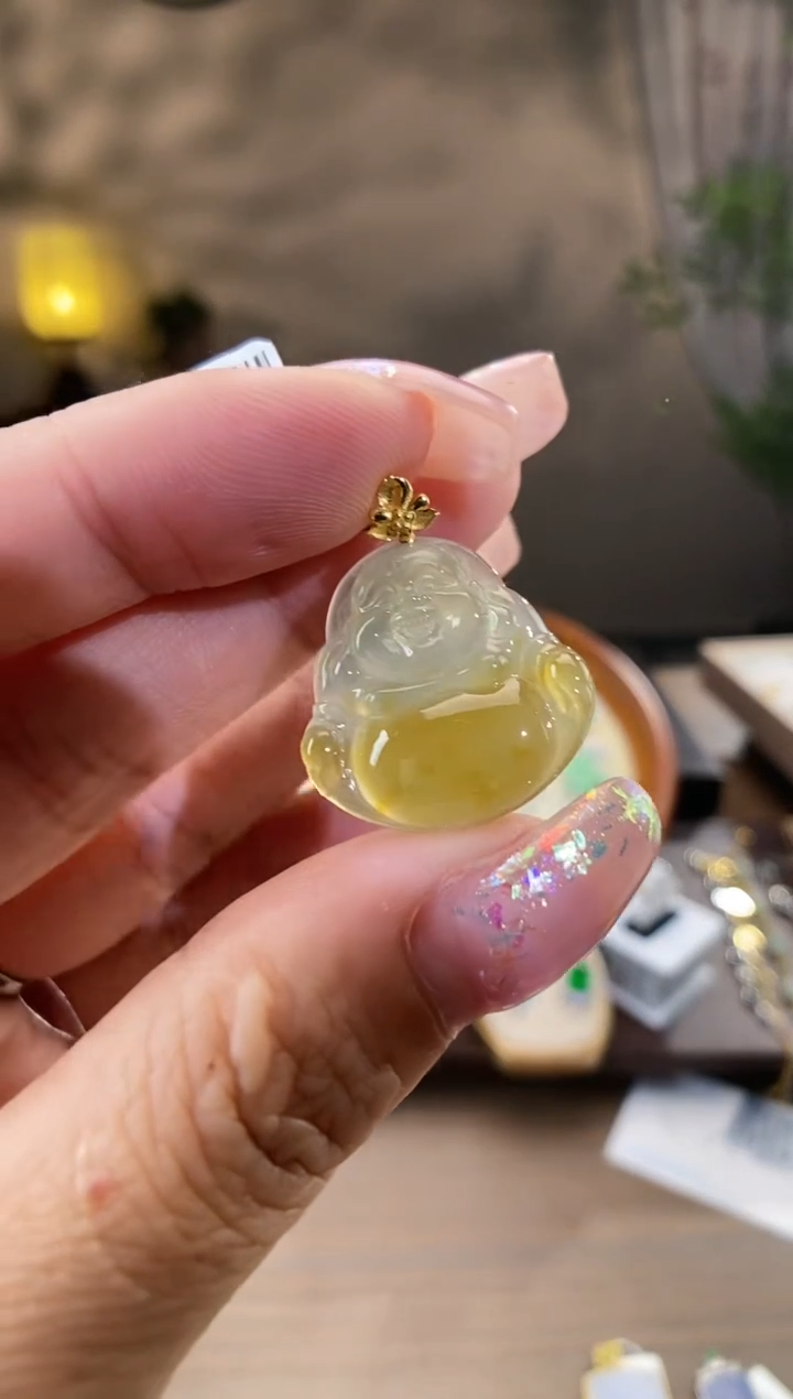 翡翠18K金镶嵌吊坠(不含链)佛公