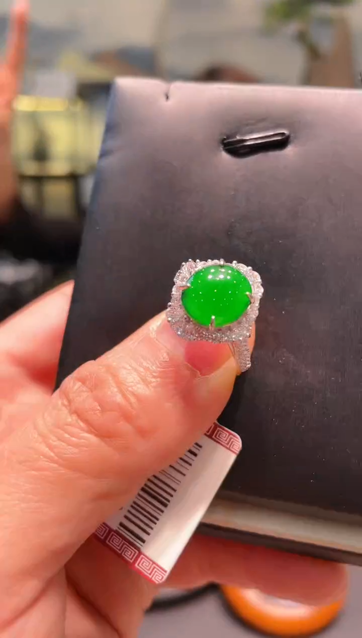 【闪购商品】翡翠戒指银S925镶嵌Z27天然A货翡翠