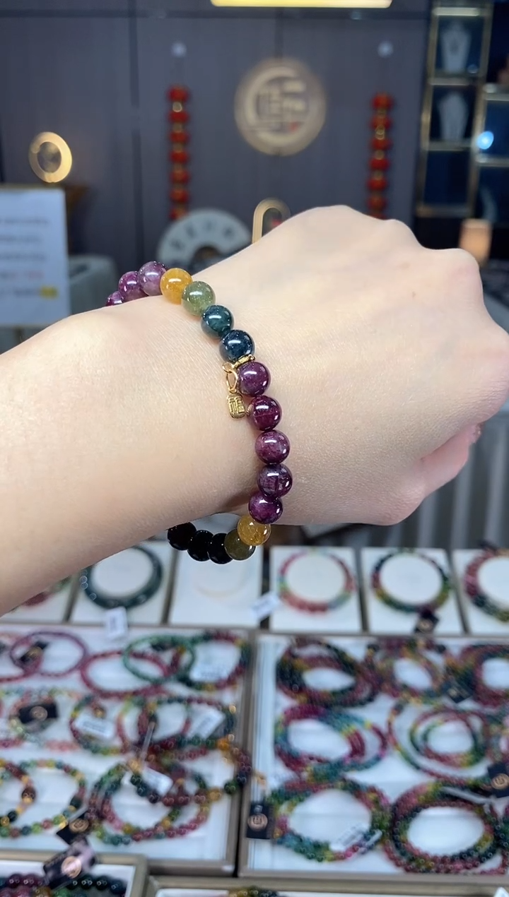 未镶嵌老矿碧玺彩虹单圈手串7mm+碧玺dan多样性发货一条