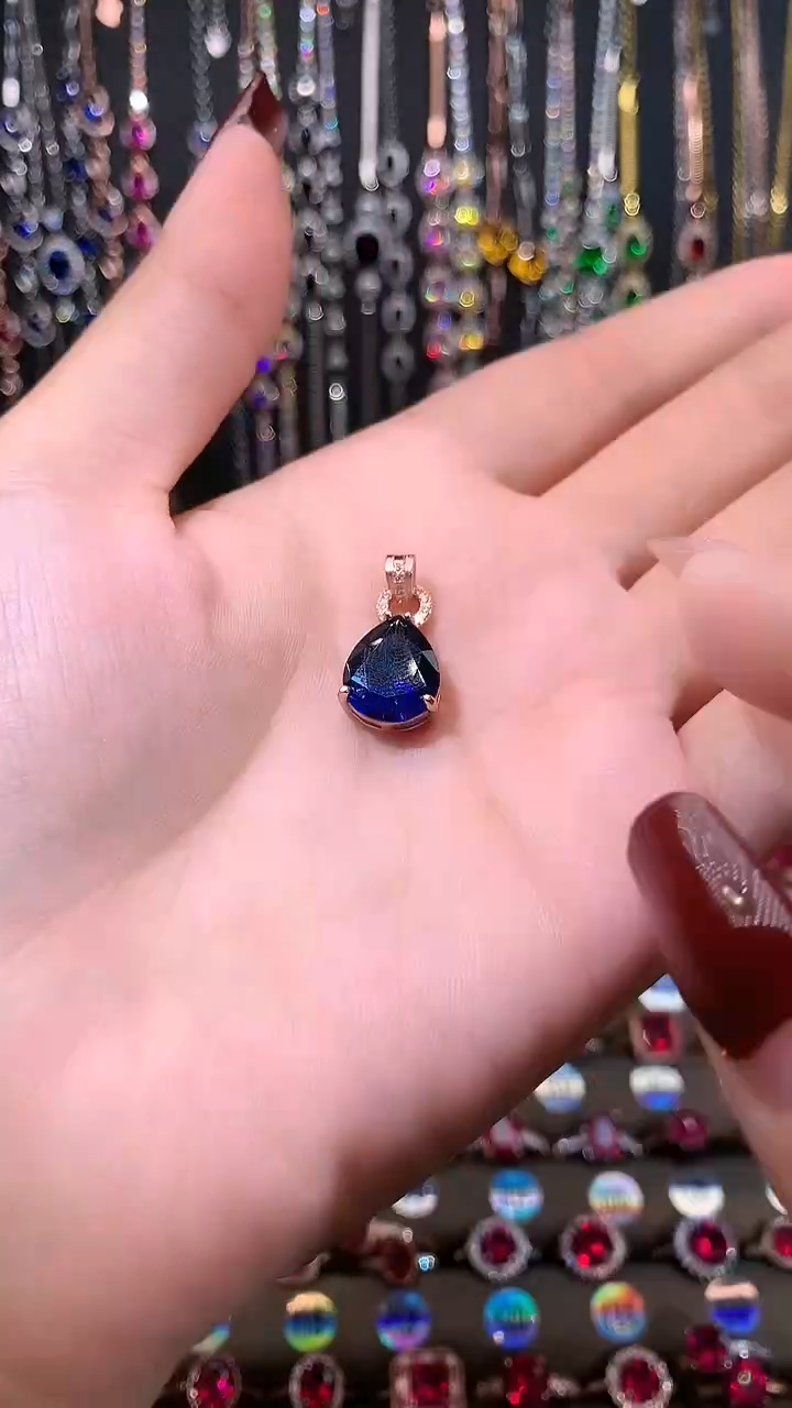 【闪购商品】蓝宝石吊坠(赠链)银S925镶嵌玫瑰金