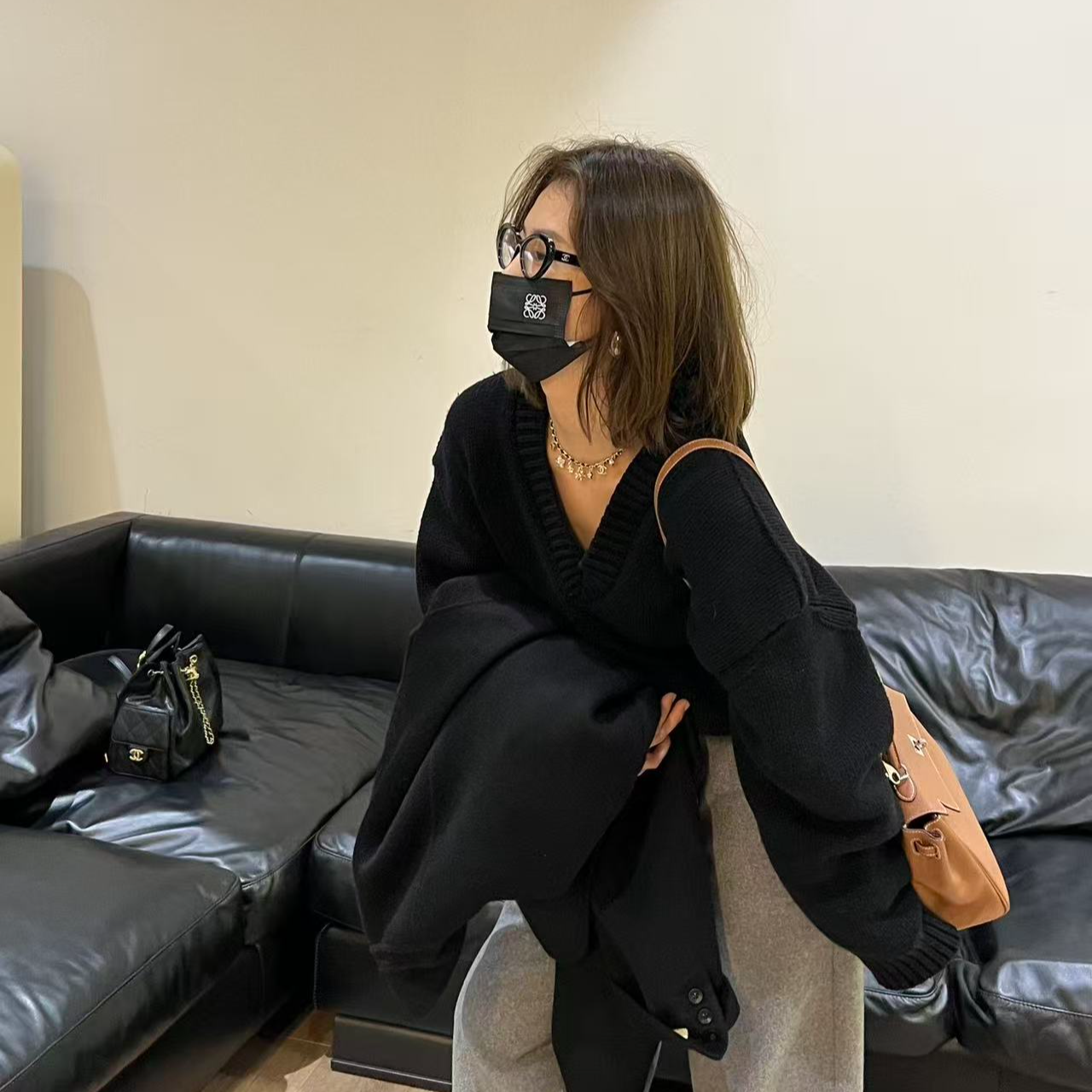 YOON深圳原创【黑潮】重磅廓形V领宽松针织毛衣