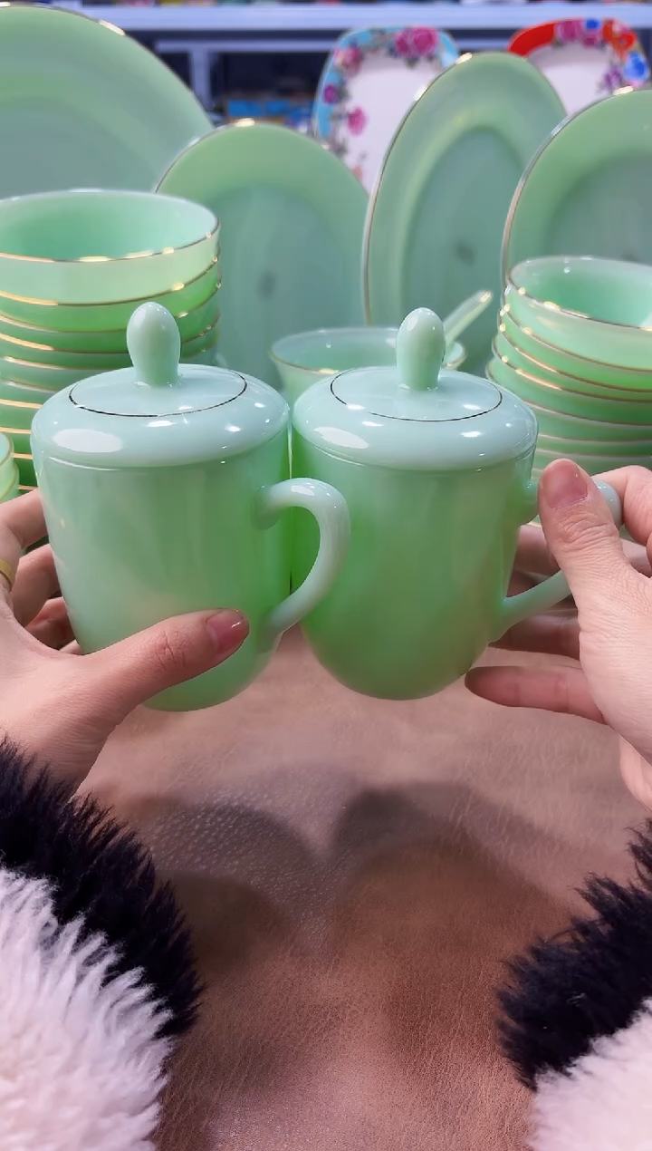 玉瓷350cc玉瓷茶杯水杯2只景德镇  