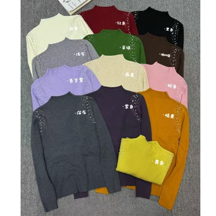 【锦衣服饰】DZG 8759韩系时尚肩钻高领安迪绒长袖针织衫