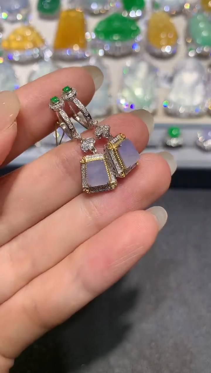 【闪购商品】翡翠耳饰18K金镶嵌q81      紫货有色差