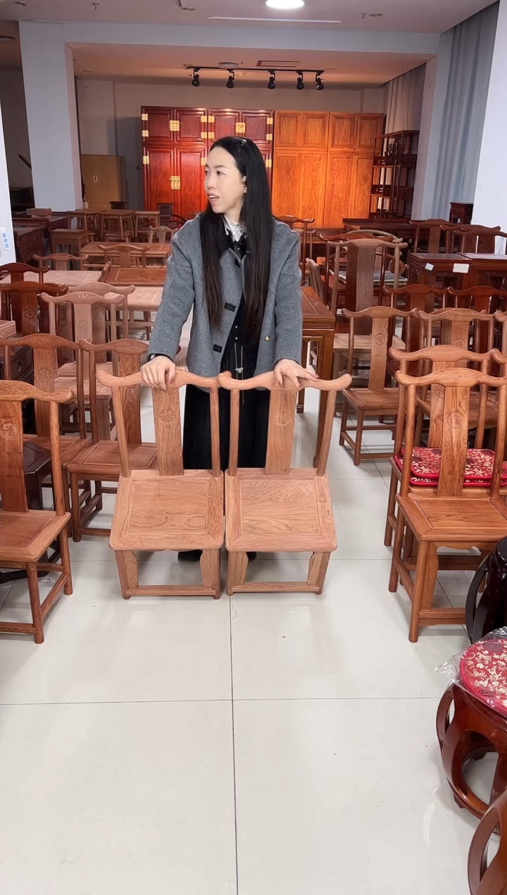 花梨木类端景台张一对白胚小官帽椅34