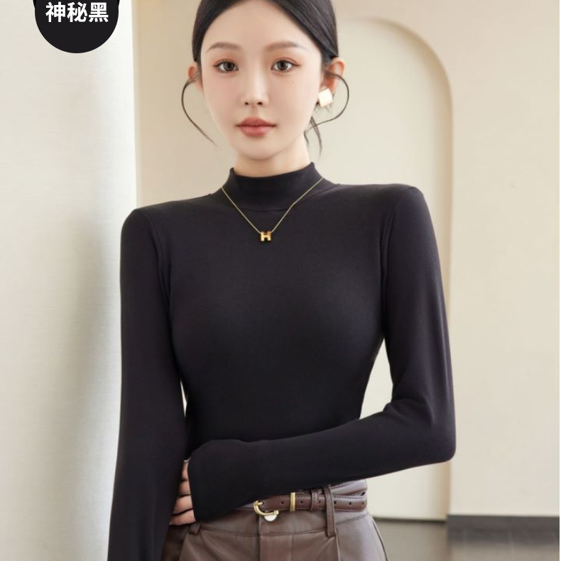 8838秋冬保暖打底修身百搭款一体杯带胸垫免穿文胸中领打底衫