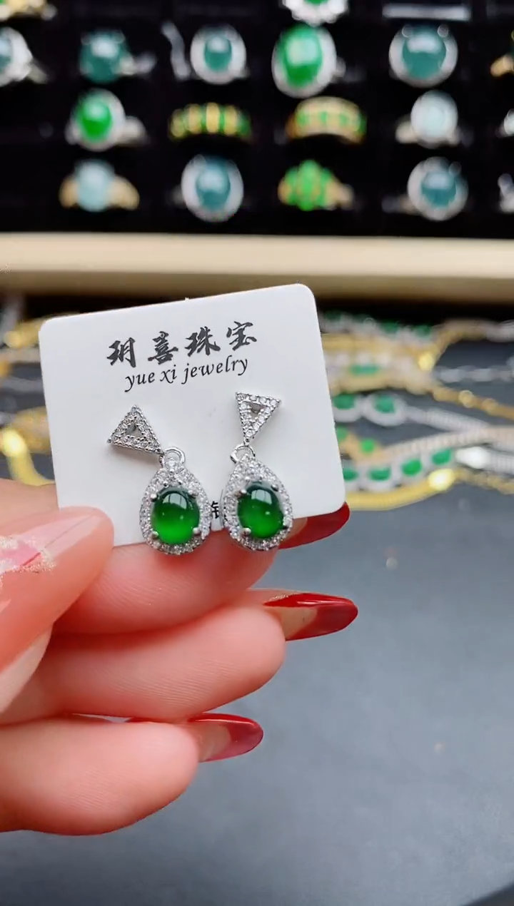 【闪购商品】翡翠耳饰银S925镶嵌50800