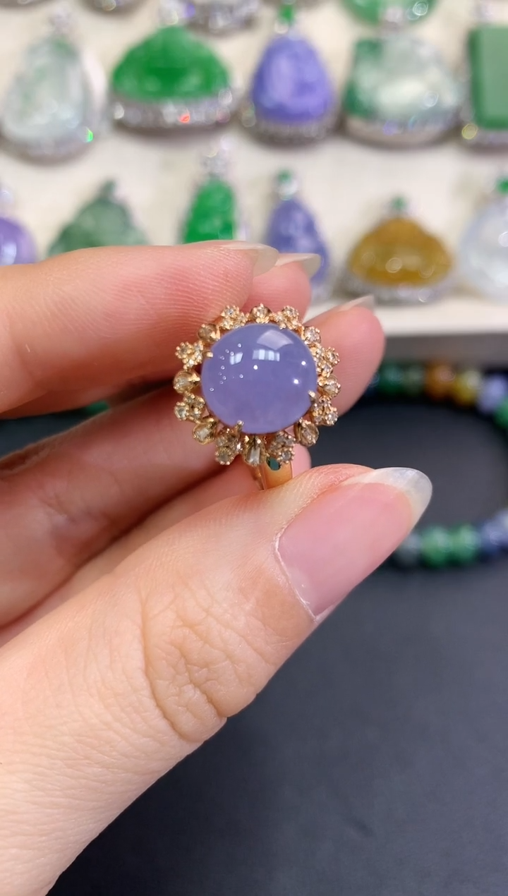 【闪购商品】翡翠戒指18K金镶嵌B128   紫货有色差