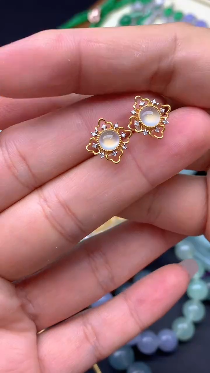 【闪购商品】翡翠耳饰18K金镶嵌10-天然翡翠