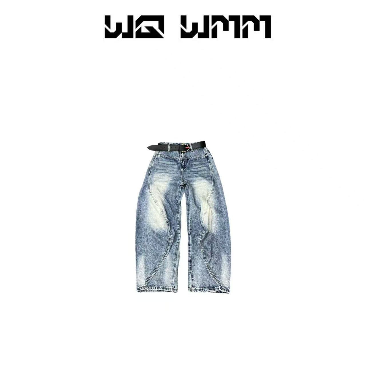 【WQ WMM】早秋做旧一字口袋显瘦线条感丹宁风弯刀牛仔裤25A2063