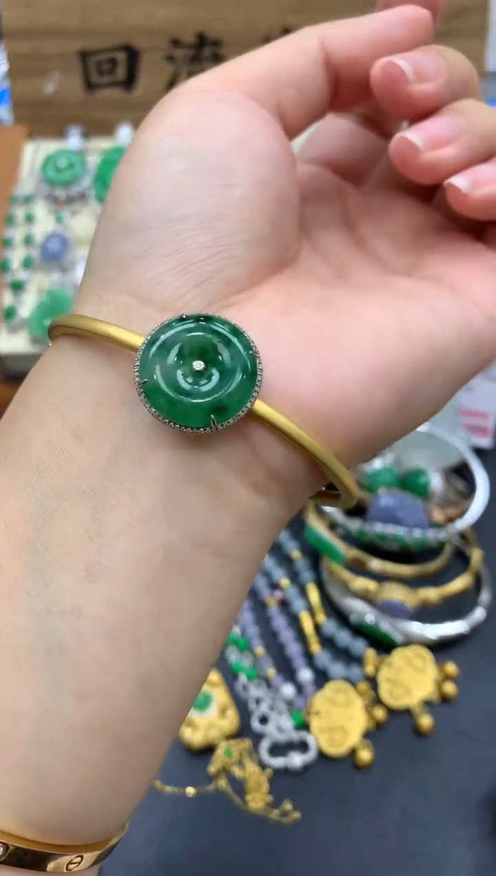 【闪购商品】翡翠手镯18K金镶嵌474-中国好珍宝