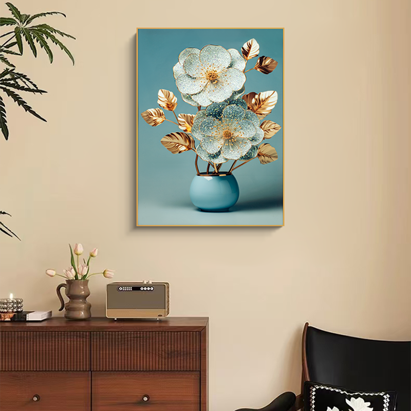 益师傅轻奢手工镶钻装饰画 高档大气客厅沙发背景墙餐厅花瓶6080