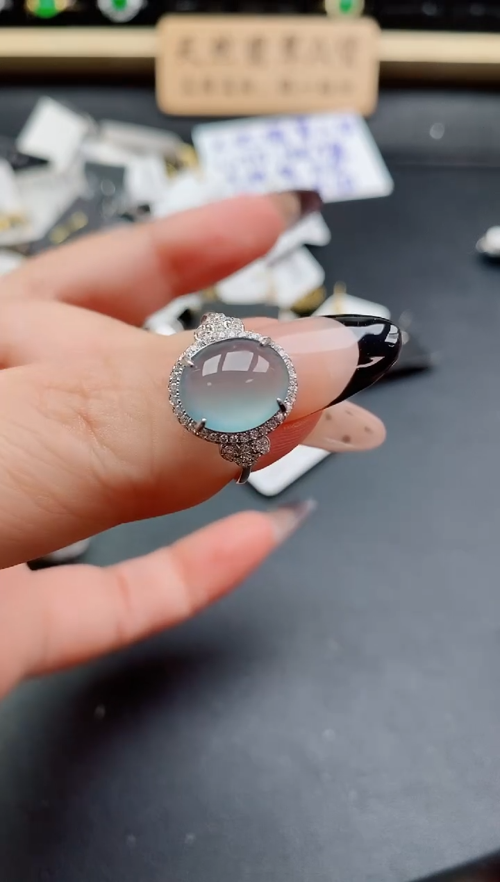 银S925镶嵌戒指翡翠1