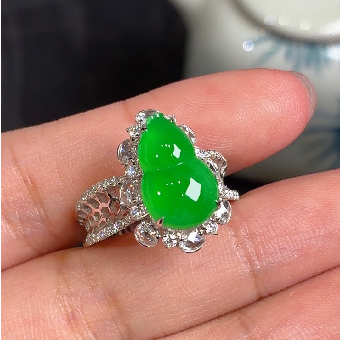 【上品｜戒指·】天然A货缅甸翡翠18k金镶嵌