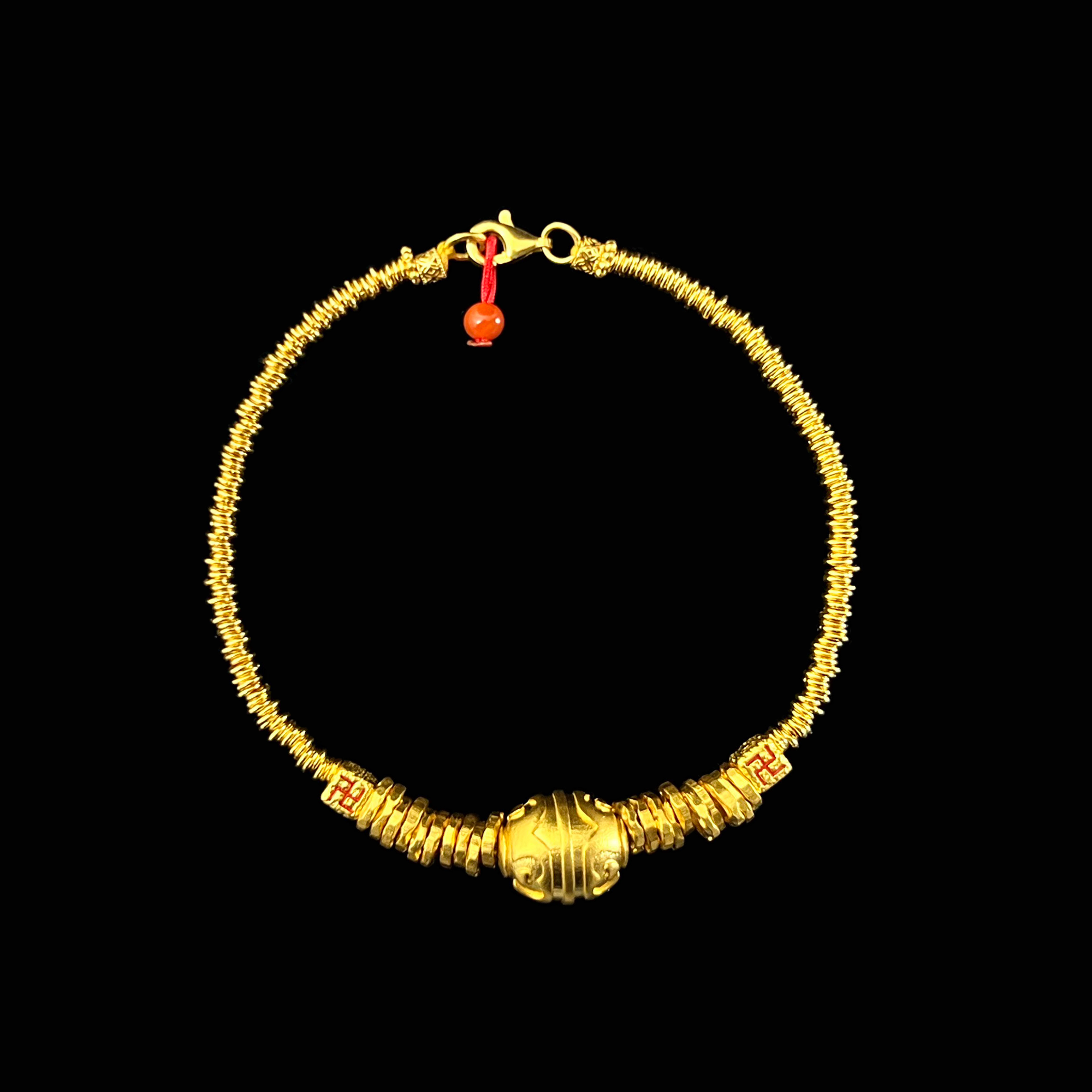 （加）足金+南红达洛盘缠手链2.3mm珠9.4*11mm链长16.5-17金15.1g+