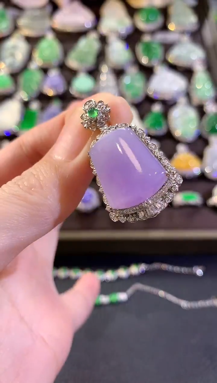 吊坠(不含链)18K金镶嵌翡翠冬日珠宝E38紫货有色差