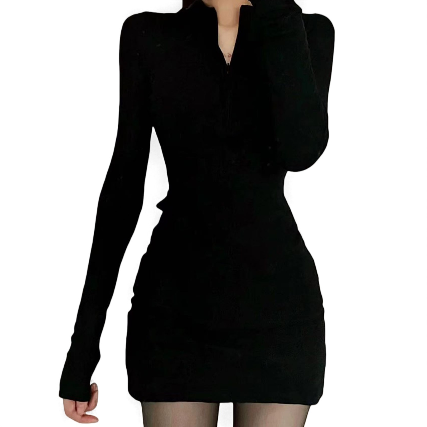 有莱头拉链包臀裙针织短款