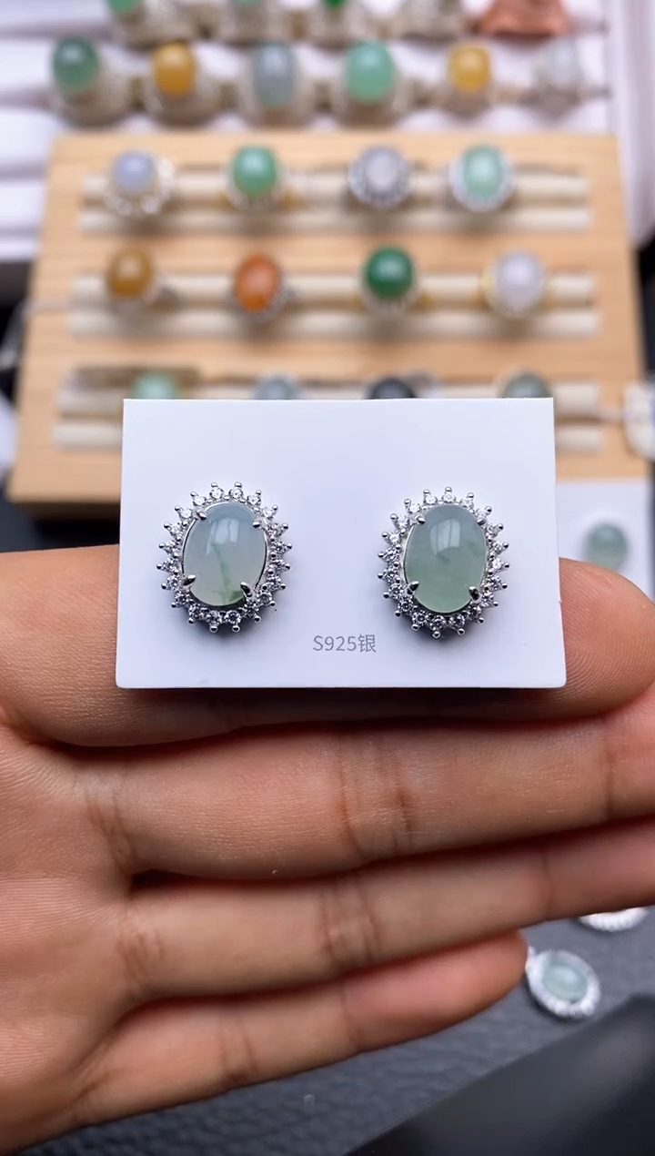 【闪购商品】翡翠耳饰银S925镶嵌0029