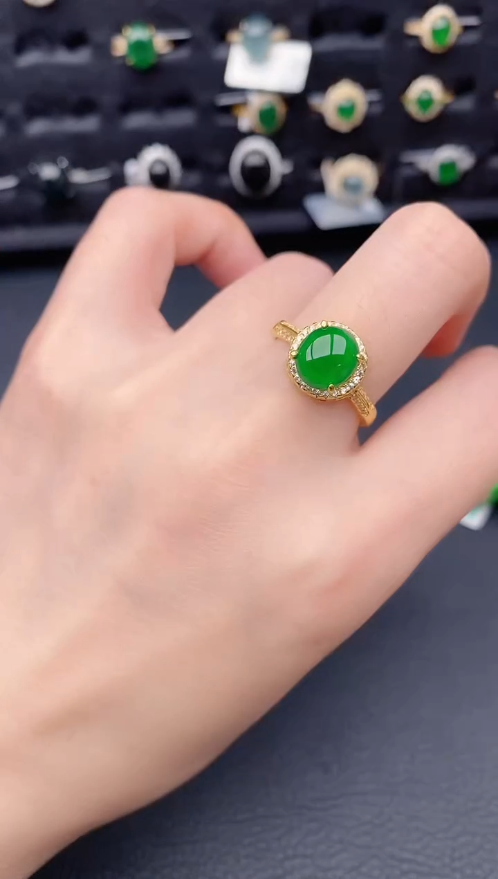 银S925镶嵌戒指翡翠天然a货翡翠347