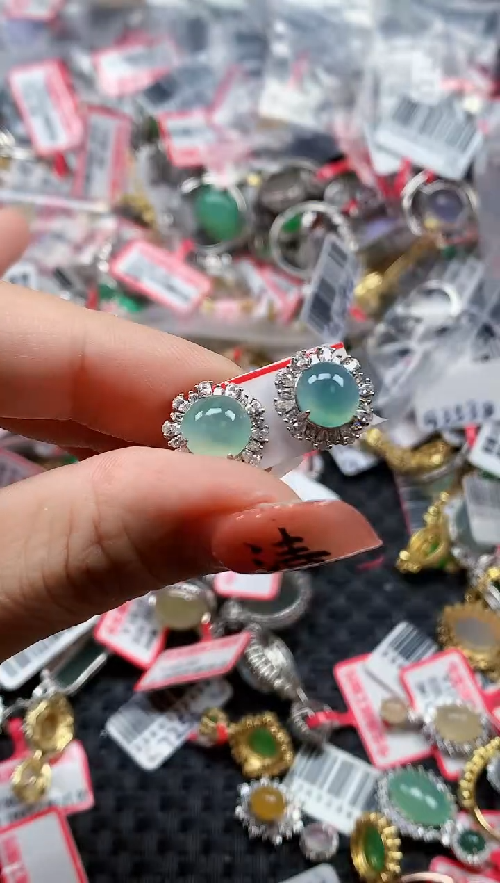 银S925镶嵌戒指翡翠天然A货缅甸翡翠