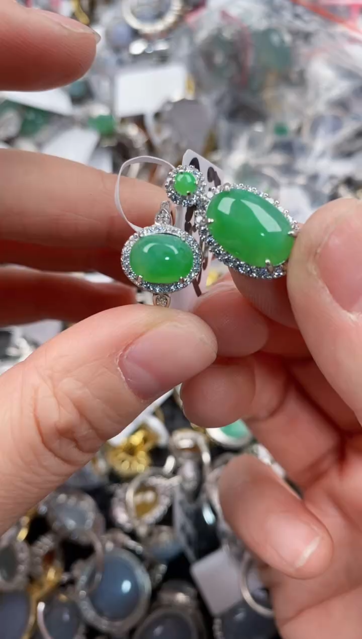 银S925镶嵌戒指翡翠222   2