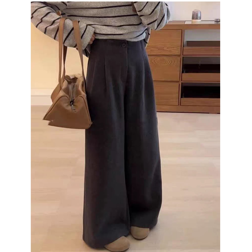 【现货+运费险】2025新款毛呢高腰风加绒加厚款休闲秋季宽松