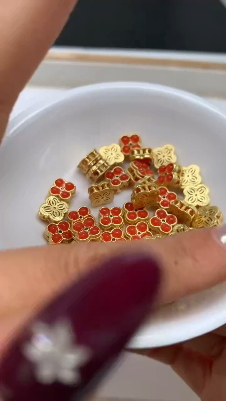 合金散珠玛瑙/玉髓B2382 合琻 红四叶草2个5.8元