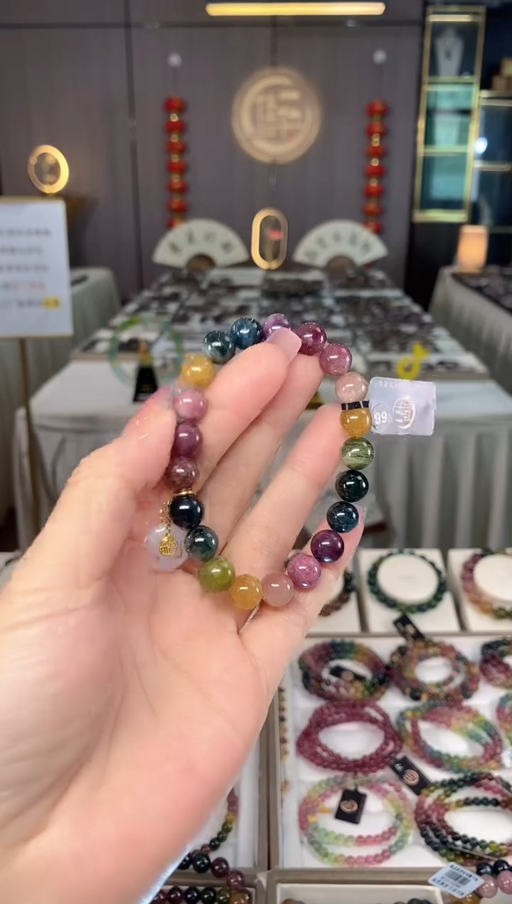 未镶嵌老矿碧玺彩虹单圈手串9mm+碧玺hon多样性发一条