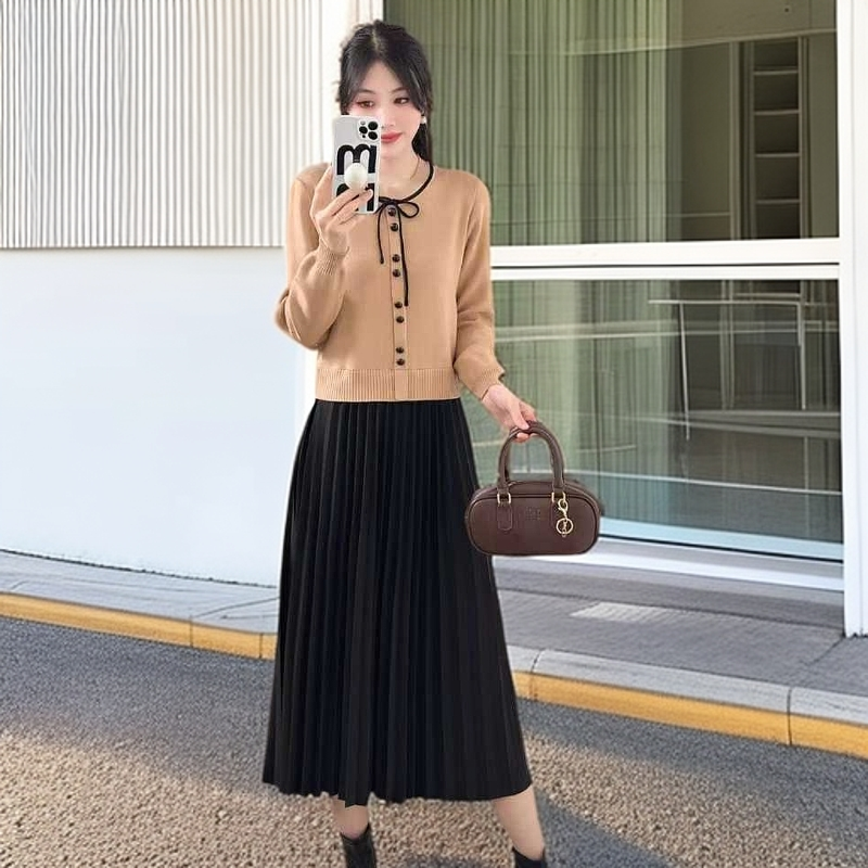 2902#卡【木兮兮专属】2026年秋季修身休闲时尚气质针织长款连衣裙