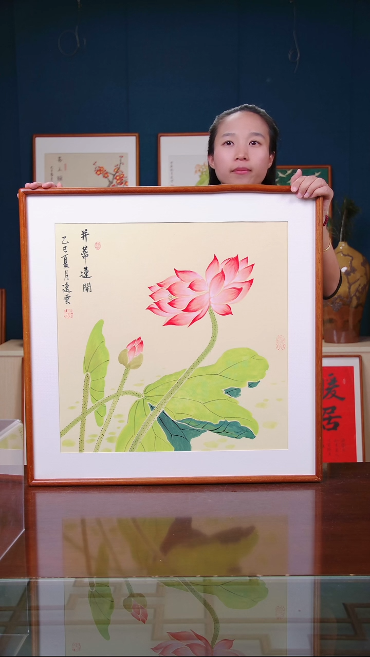 【闪购商品】国画作品 荷花 并蒂莲开，尺寸 63*63