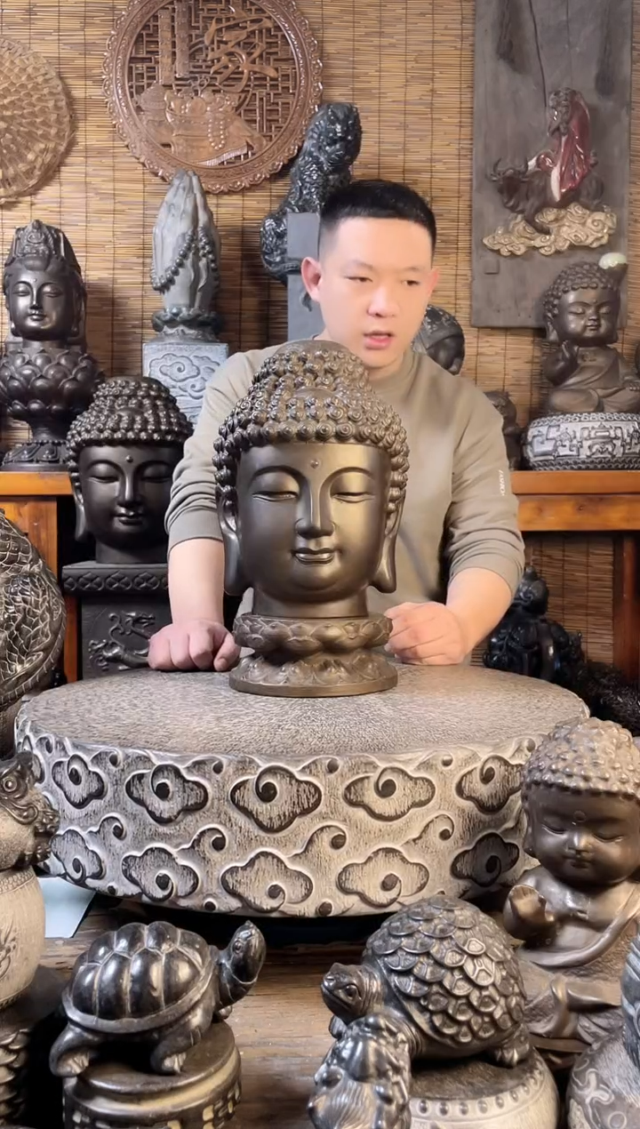 【闪购商品】30佛头+双层莲花台天然青石雕刻