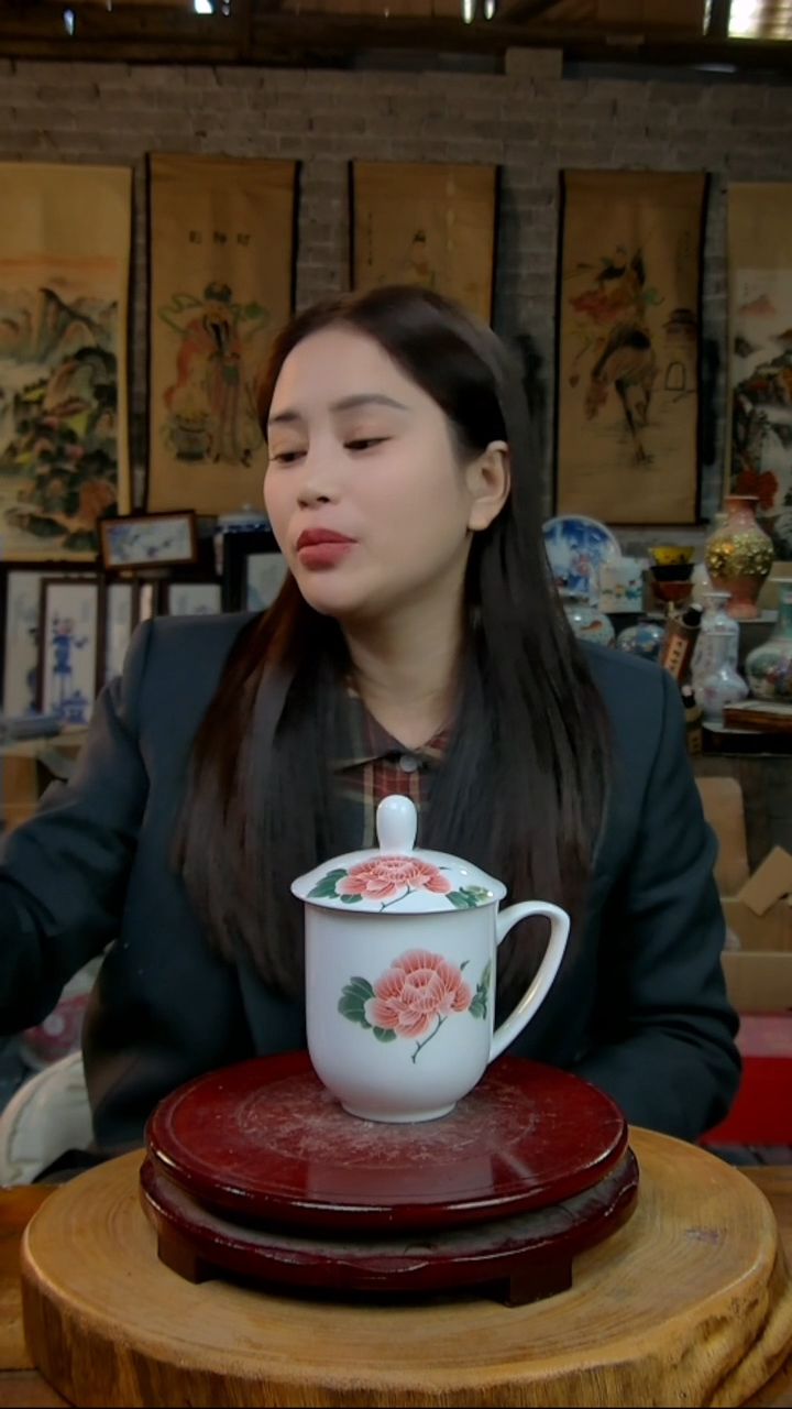 摆件陶芙蓉花办公杯