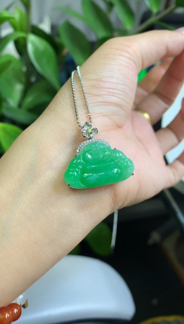 翡翠18K金镶嵌吊坠(不含链)佛公