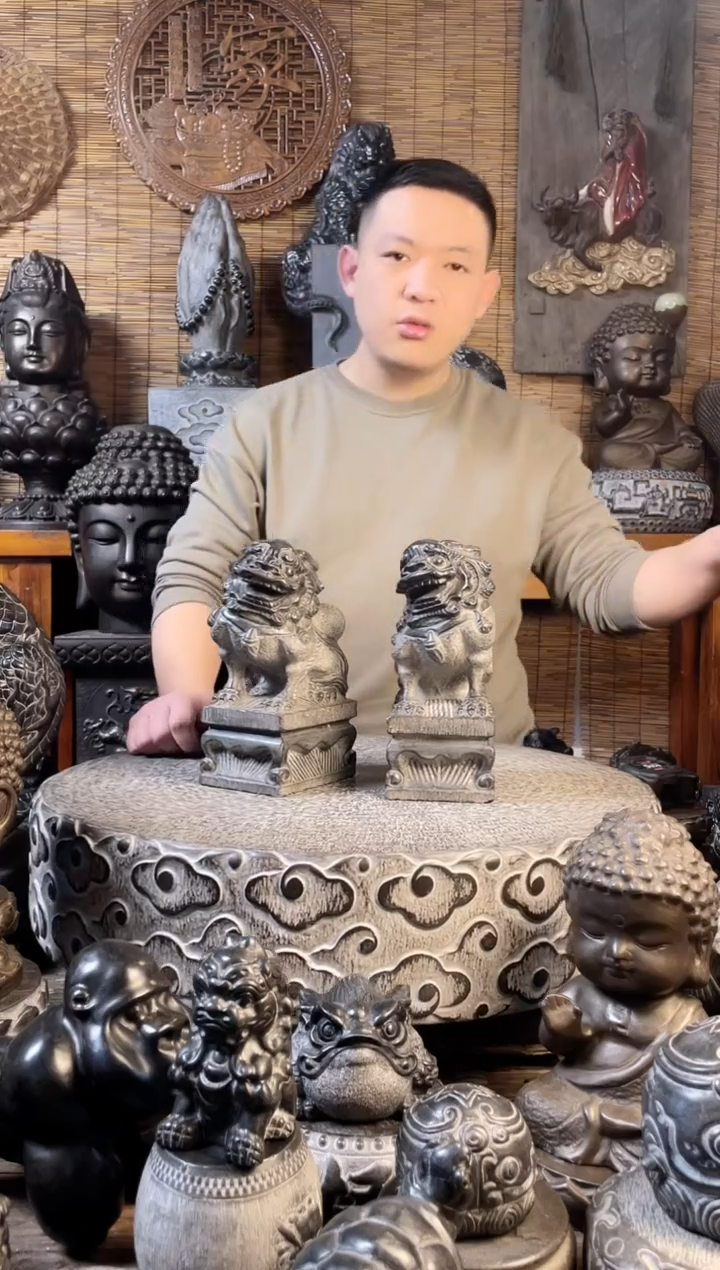 【闪购商品】23案头狮子一对天然青石雕刻