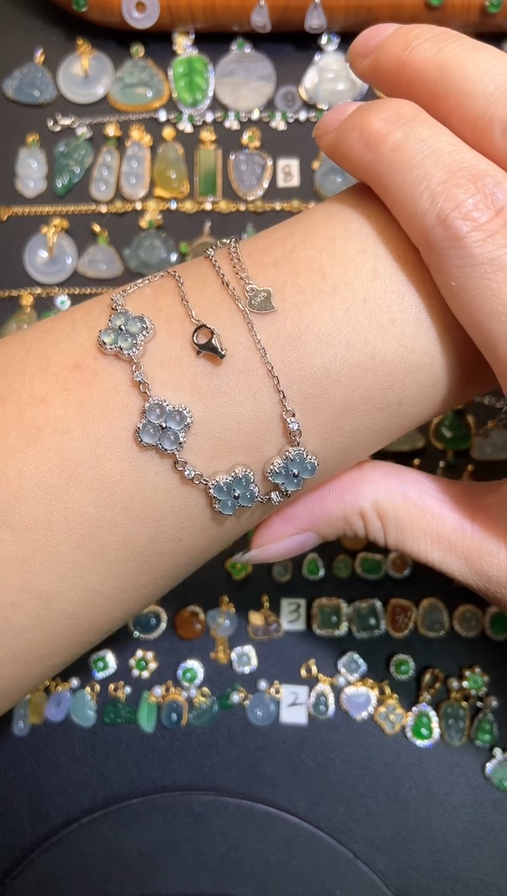 翡翠银S925镶嵌颈饰天然A货翡翠