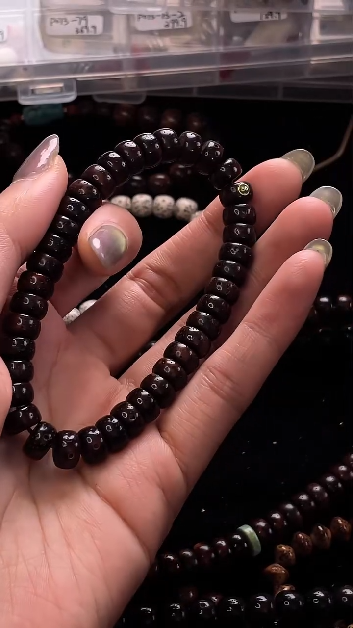 手串星月菩提精工级黑金花皮8.8*4.8药片手串