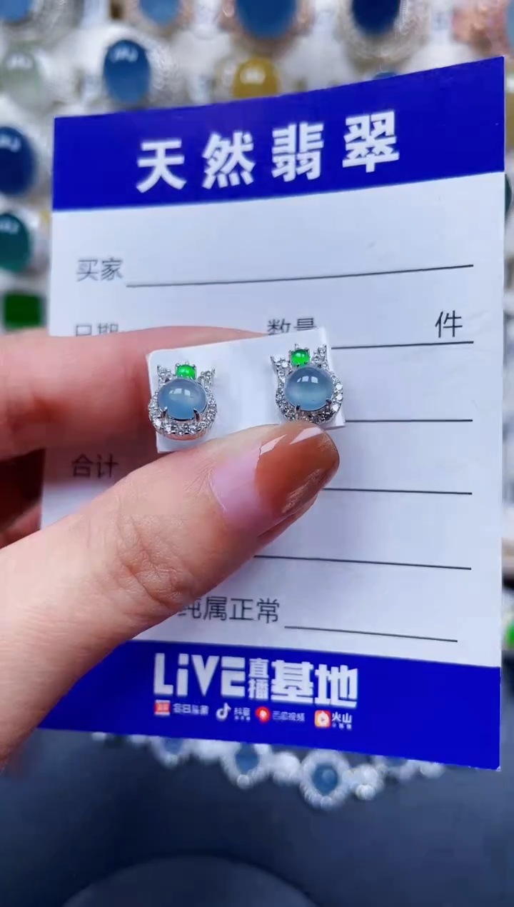 银S925镶嵌翡翠耳饰696