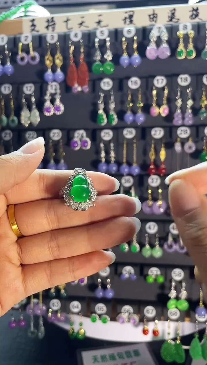 翡翠戒指银S925镶嵌看......