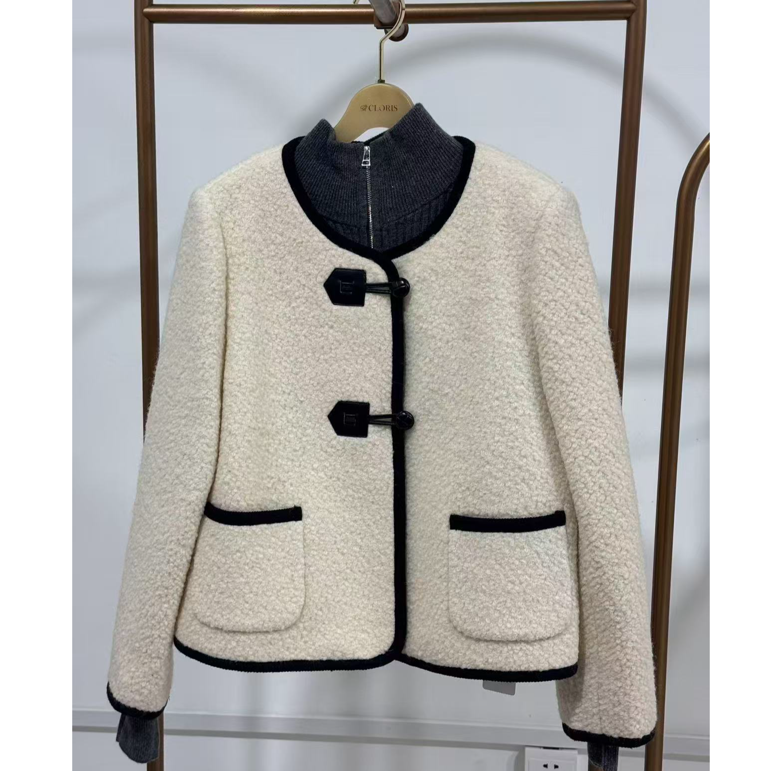 小香风毛呢外套厚款女装短款皮毛一体上衣冬季