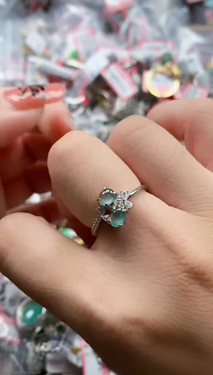 银S925镶嵌戒指翡翠天然A货缅甸翡翠