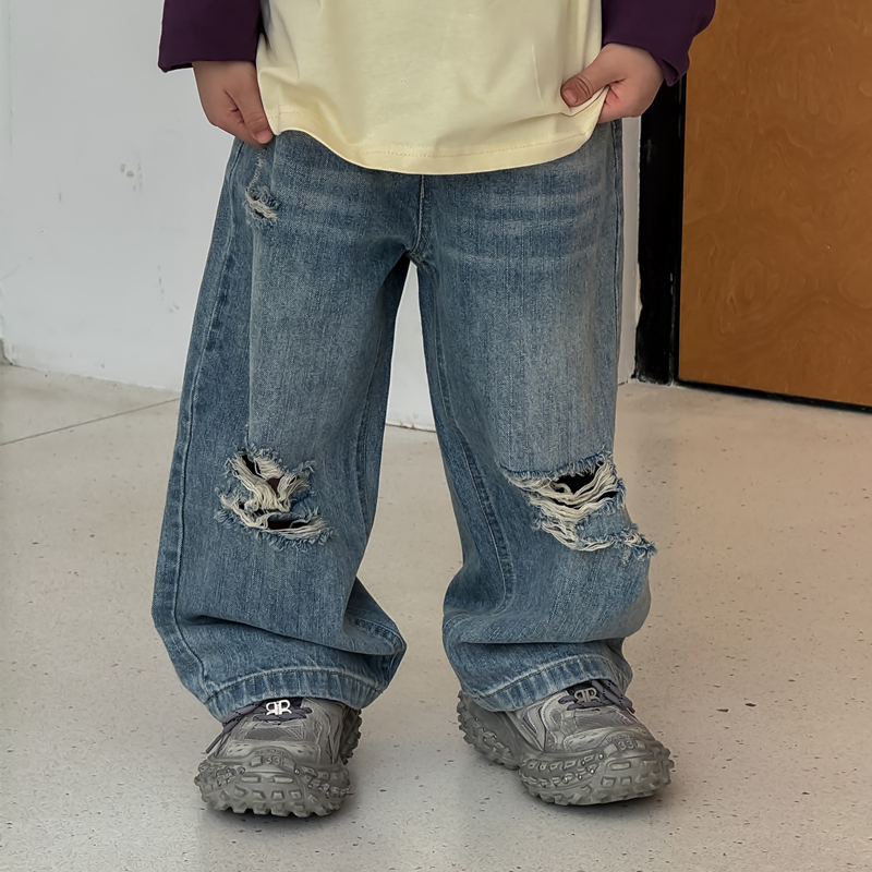 甜妈家童装  洋气春季儿童韩版牛仔裤男童休闲破洞长裤