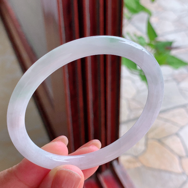 天56圈然翡翠A货老坑冰糯种淡绿色叮当手镯132时尚少女冰透美人镯