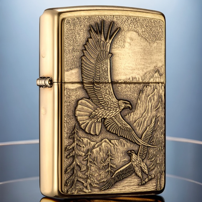 zippo打火机20854美版高山鹰拉丝黄铜徽章TC9901TZ