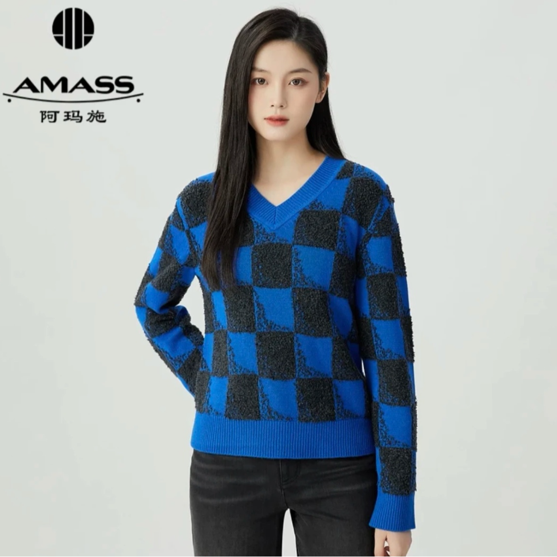 AMASS/阿玛施AMASS/阿玛施V领套头棋盘格针织衫5399655