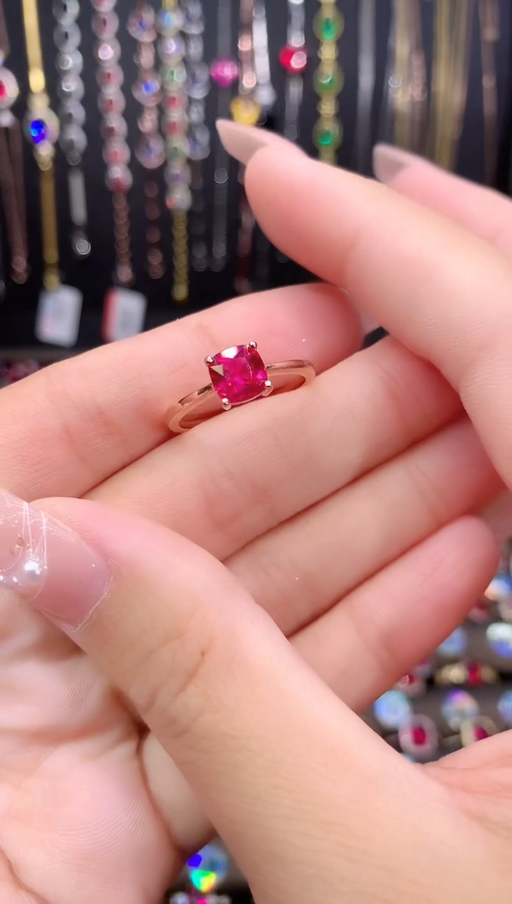 红宝石戒指银S925镶嵌玫瑰金6