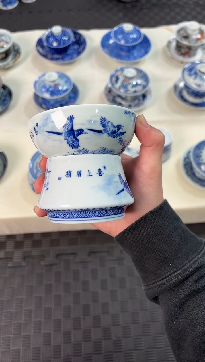 盖碗瓷景德镇陶瓷茶具青花喜上眉梢茶漏