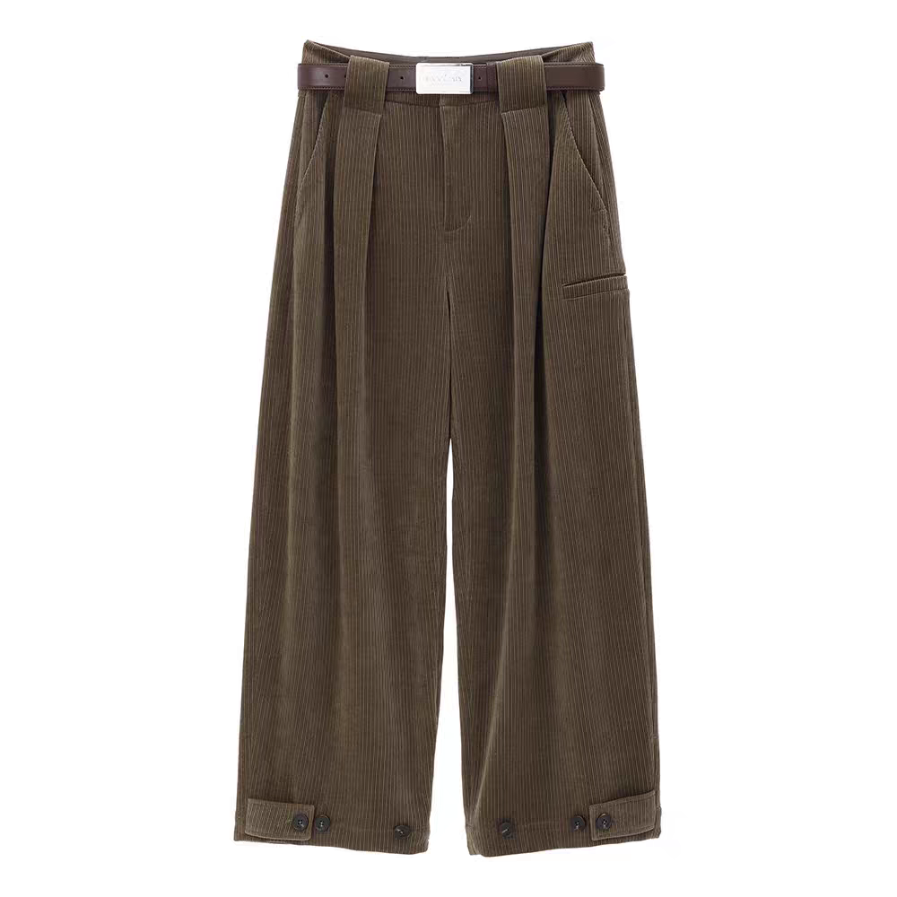 AVVENN2025冬灯芯绒撞色腰带宽松直筒长裤女