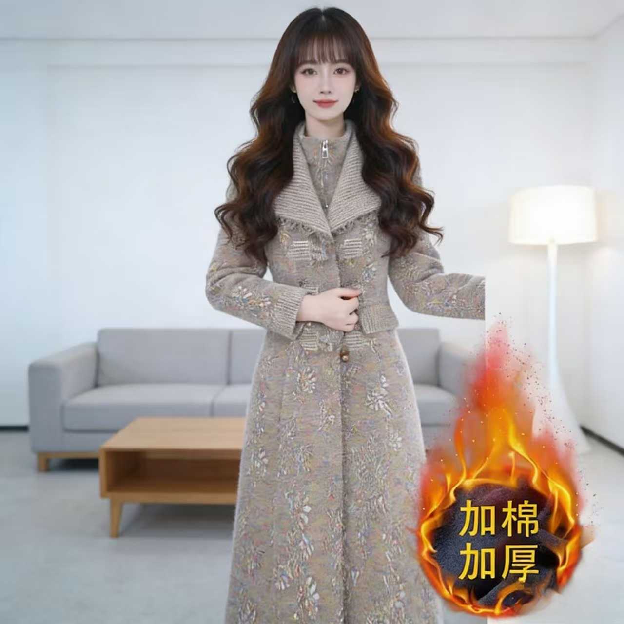 【运费补贴】冬季新款女士气质典雅加厚保暖舒适通勤两件套套装