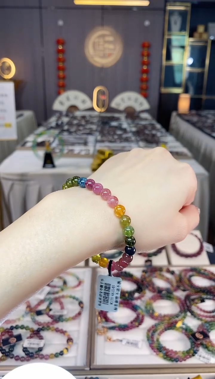 未镶嵌老矿碧玺彩虹单圈手串6mm+碧玺dan多样性发货一条