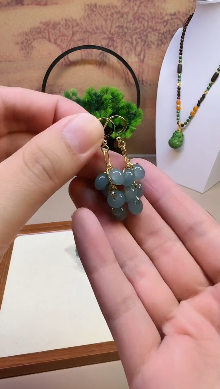 14K金镶嵌翡翠耳饰E226 